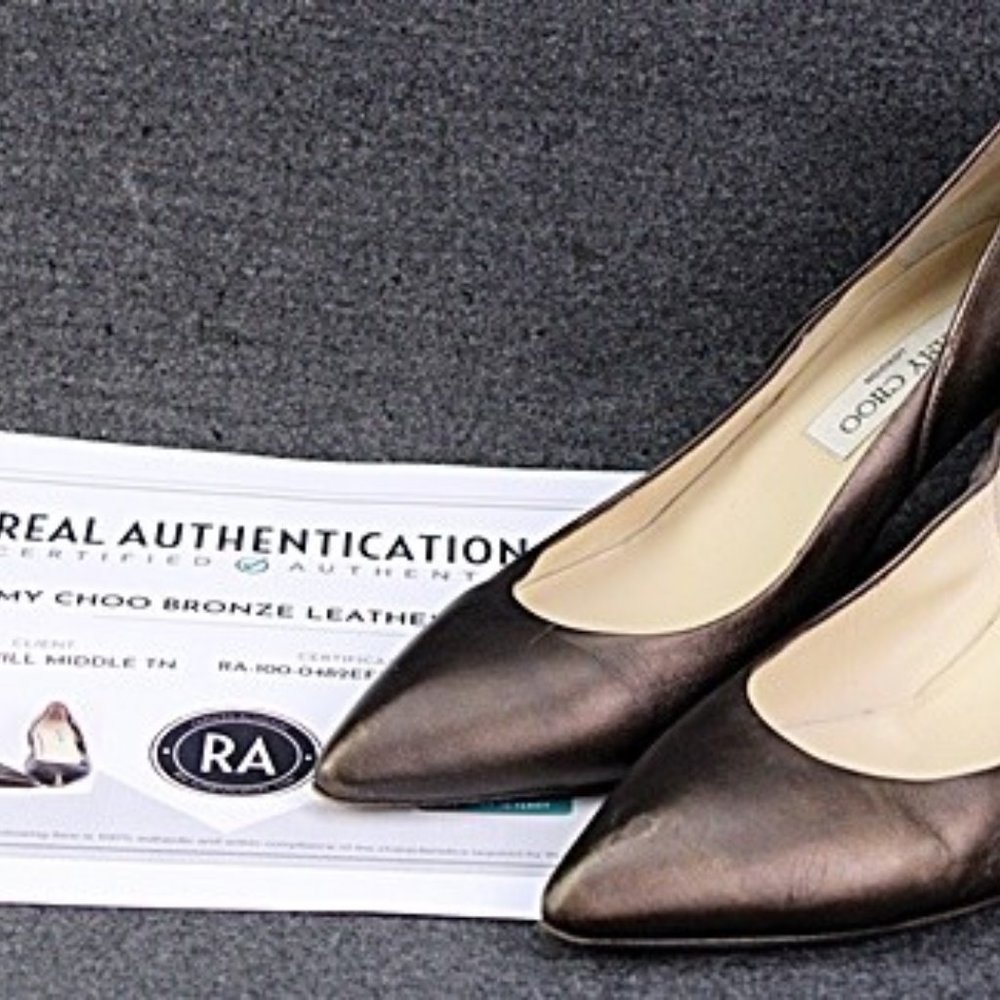 Jimmy Choo Bronze Leather Pumps Size 9.5 w/COA
